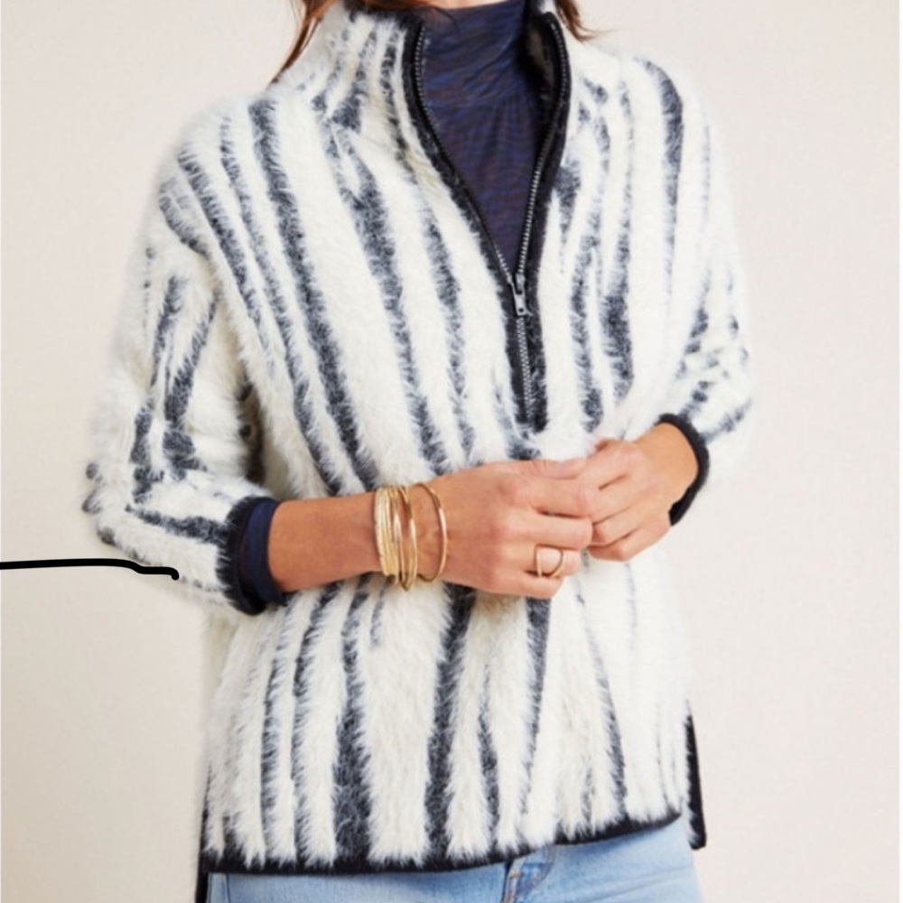 Anthropologie Cindy‎ Eyelash Zebra 1/2 Zip Pullover Sz S